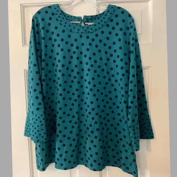 Boden Tops - Boden Drake Dotty Spot Top Teal Green Polka Dot 3/4 Sleeve Blouse US 16
